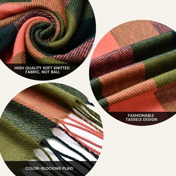 Scarf for Women - Women's Fall Winter Scarfs, Classical Scottish Checked Long Sh - Picture 4 of 9